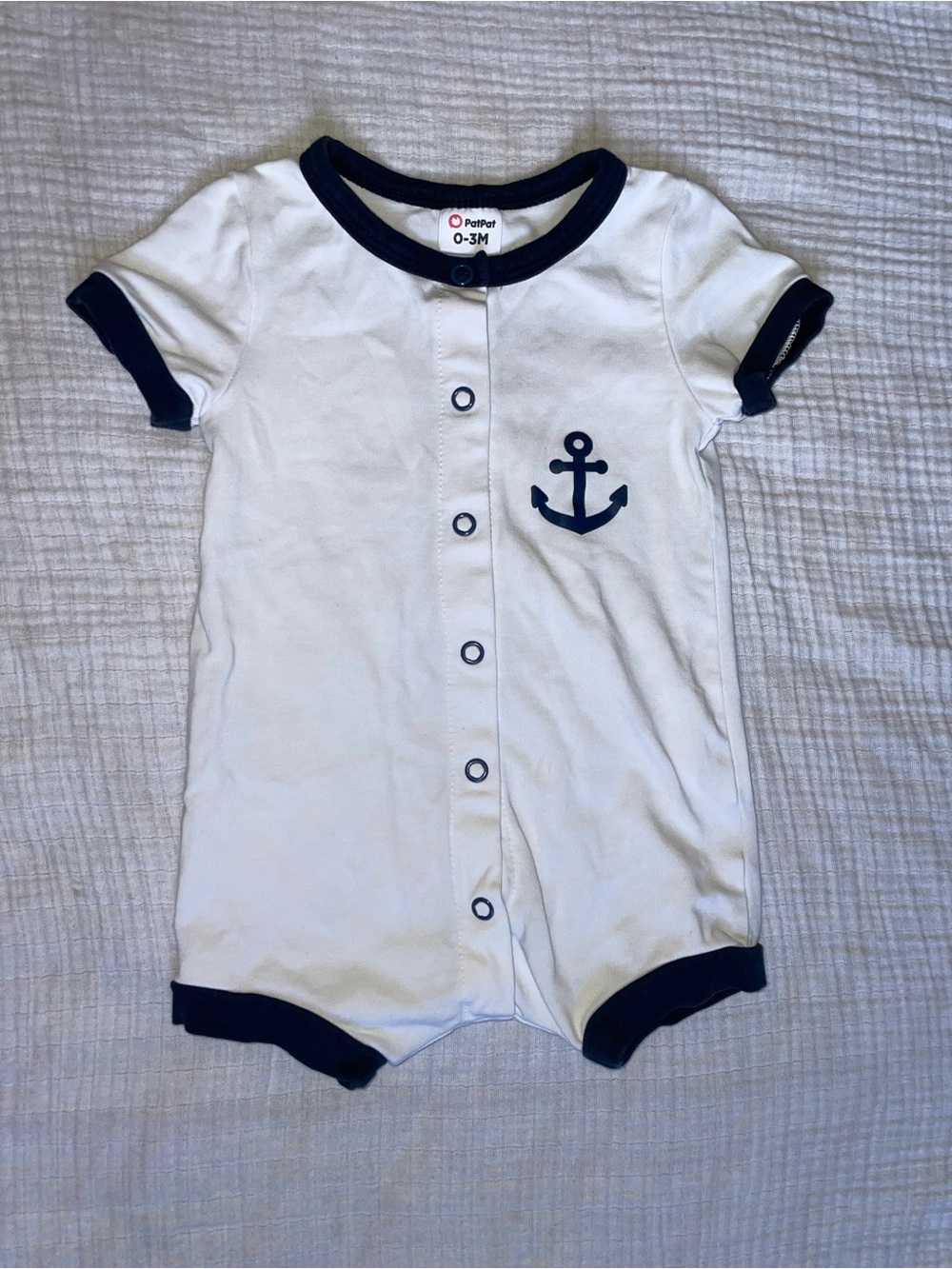 PatPat White and Navy Anchor Short-Sleeve One-Piece Bodysuit